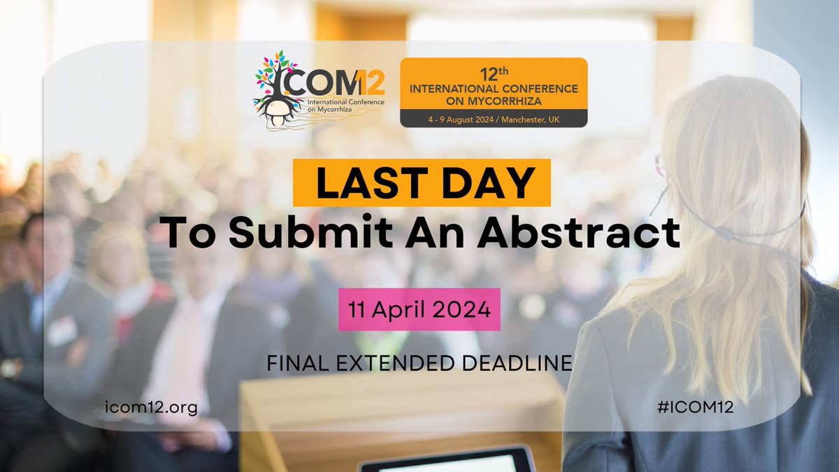 📢📢TODAY is the LAST DAY to submit your abstract to #ICOM12!📢📢

Gather your research and hit the submit button for a chance to make an impact with your work.

SUBMIT HERE
bit.ly/4aP5HcN

@mycorrhiza_ims