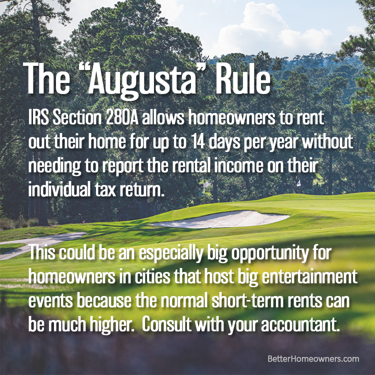 This could be an especially big opportunity for homeowners in cities that host big entertainment events because the normal short-term rents can be much higher. Consult with your accountant....Learn more at bh-url.com/5MSwfNQL #McLeanHomes #McLeanRealEstate