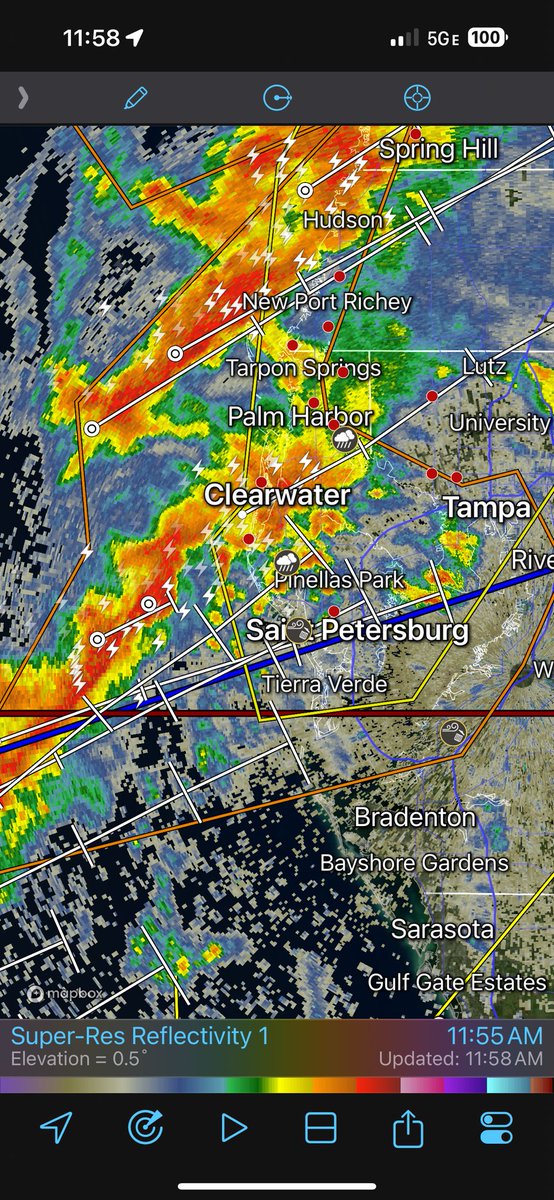 Severe thunderstorm warning damaging winds over 60 mph coming into Tampa Bay and storm surge