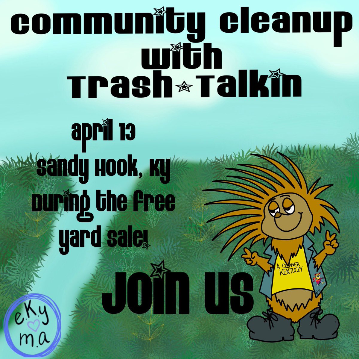 community cleanup going on around Sandy Hook on yard sale day! Trash Talkin’ is a grassroots environmental group run entirely by a vet volunteer, an enthusiastic hippie out there and ready to clean up any mess, no matter how big or small! Come help us make the world pertier.