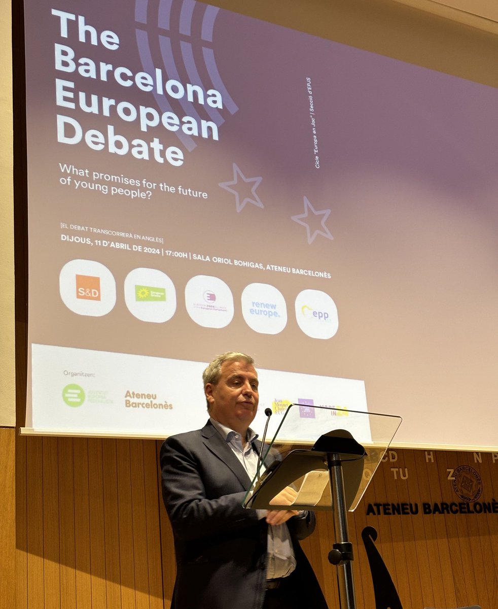 👥 Comença el debat de les eleccions europees amb el títol “Quines promeses hi ha pel futur de la gent jove?” 🗣️ Donen la benvinguda Marta Aldomà i Jordi Xuclà 👇 Obrim fil 🎥 Acte en directe i en anglès 🔗 ateneubcn.org/endirecte