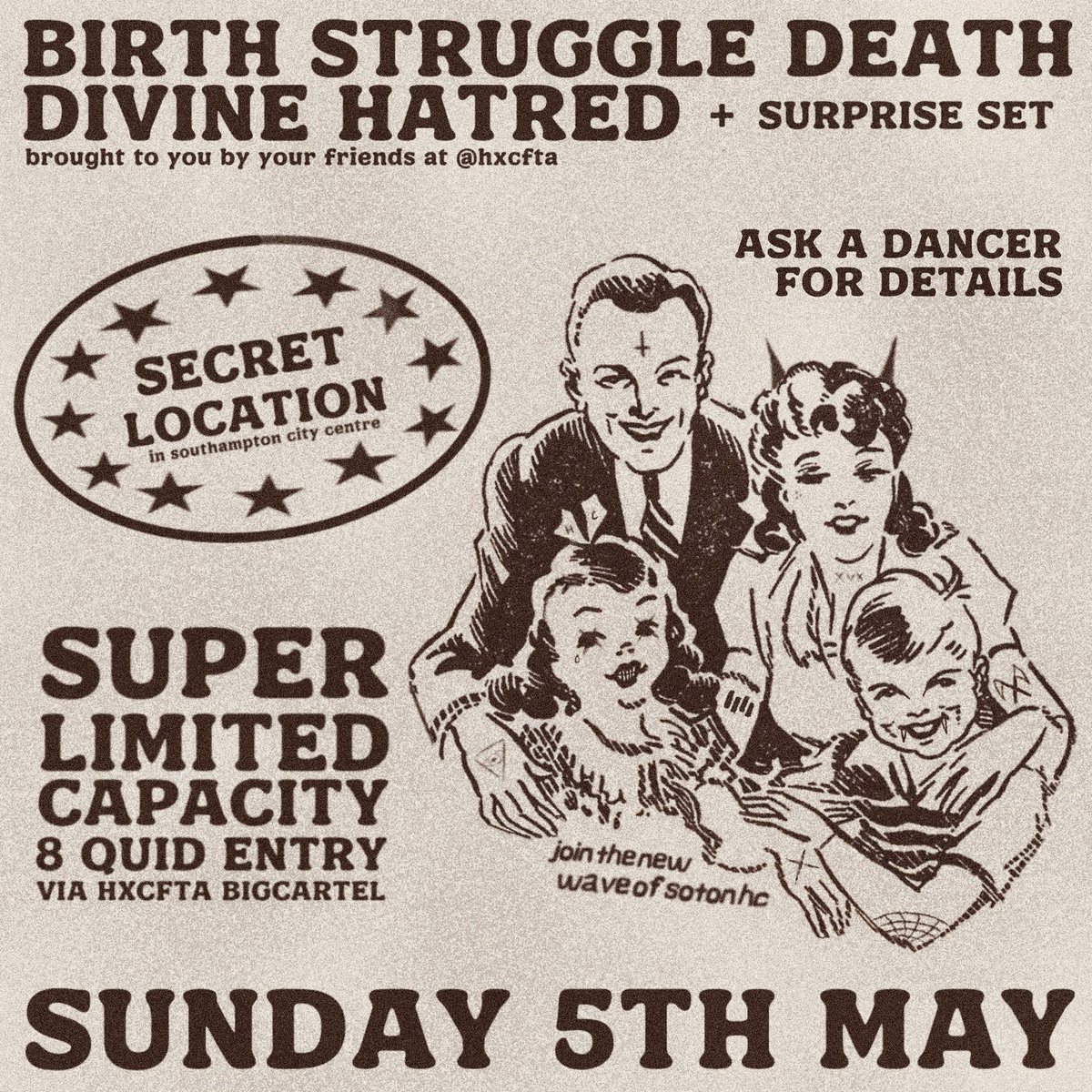 hxcfta's tweet photo. new show alert

bsd, divine hatred + surprise set @ a secret location in soton on 5th may

limited duo tickets available for our show the next day w/ @eternalrainSO 

tickets up now https://t.co/6JBCHxib4U https://t.co/ElmkgsChr3