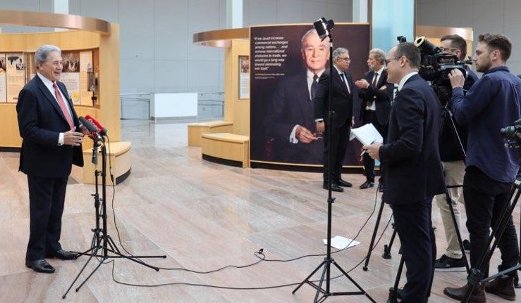 The Foreign Minister held a 🇳🇿 media stand-up following his meeting with <a href="/SecBlinken/">Secretary Antony Blinken</a>.

The discussion with <a href="/TVNZ/">TVNZ+</a> &amp; <a href="/NewshubNZ/">Newshub</a>’s 🇺🇸 correspondents was held at the National Museum of International Diplomacy.