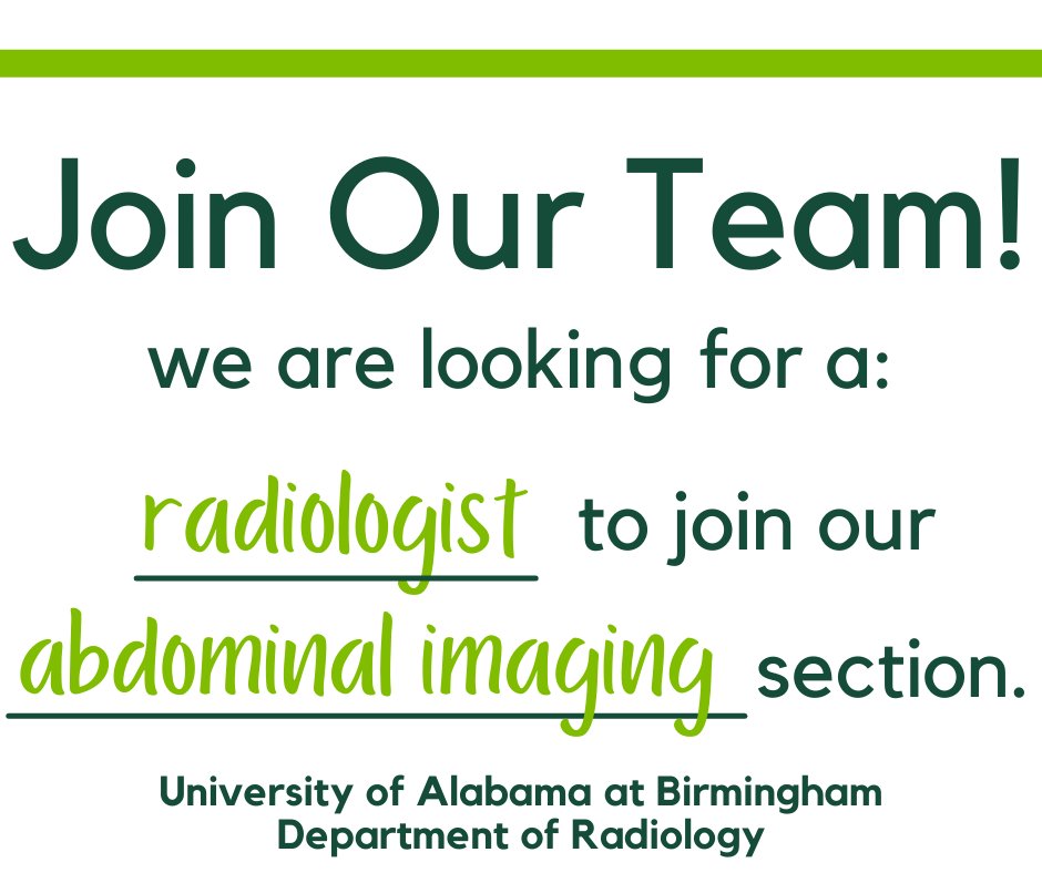 UAB Radiology (@uabradiology) on Twitter photo We are seeking a radiologist to join the abdominal imaging section!
Apply here: bit.ly/3CsfXbf
<a href="/SamGalgano/">Sam Galgano</a> <a href="/desireembham/">desireemorgan</a> <a href="/elainea_smith/">Elainea Smith</a> <a href="/RSNA/">RSNA</a> <a href="/RadiologyACR/">American College of Radiology</a> <a href="/radiology_rsna/">Radiology</a> <a href="/SocietyAbdRad/">Society of Abdominal Radiology | SAR</a> We are seeking a radiologist to join the abdominal imaging section!
Apply here: bit.ly/3CsfXbf
<a href="/SamGalgano/">Sam Galgano</a> <a href="/desireembham/">desireemorgan</a> <a href="/elainea_smith/">Elainea Smith</a> <a href="/RSNA/">RSNA</a> <a href="/RadiologyACR/">American College of Radiology</a> <a href="/radiology_rsna/">Radiology</a> <a href="/SocietyAbdRad/">Society of Abdominal Radiology | SAR</a>