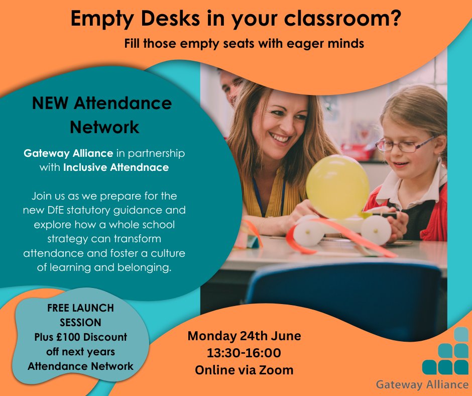 Is your school wanting to find ways to improve attendance figures? Join us for our FREE Attendance Network launch event on 24th June as we discuss new DfE statutory guidance and help to transform your attendance figures. Click this link to book: tinyurl.com/22fzcvj3