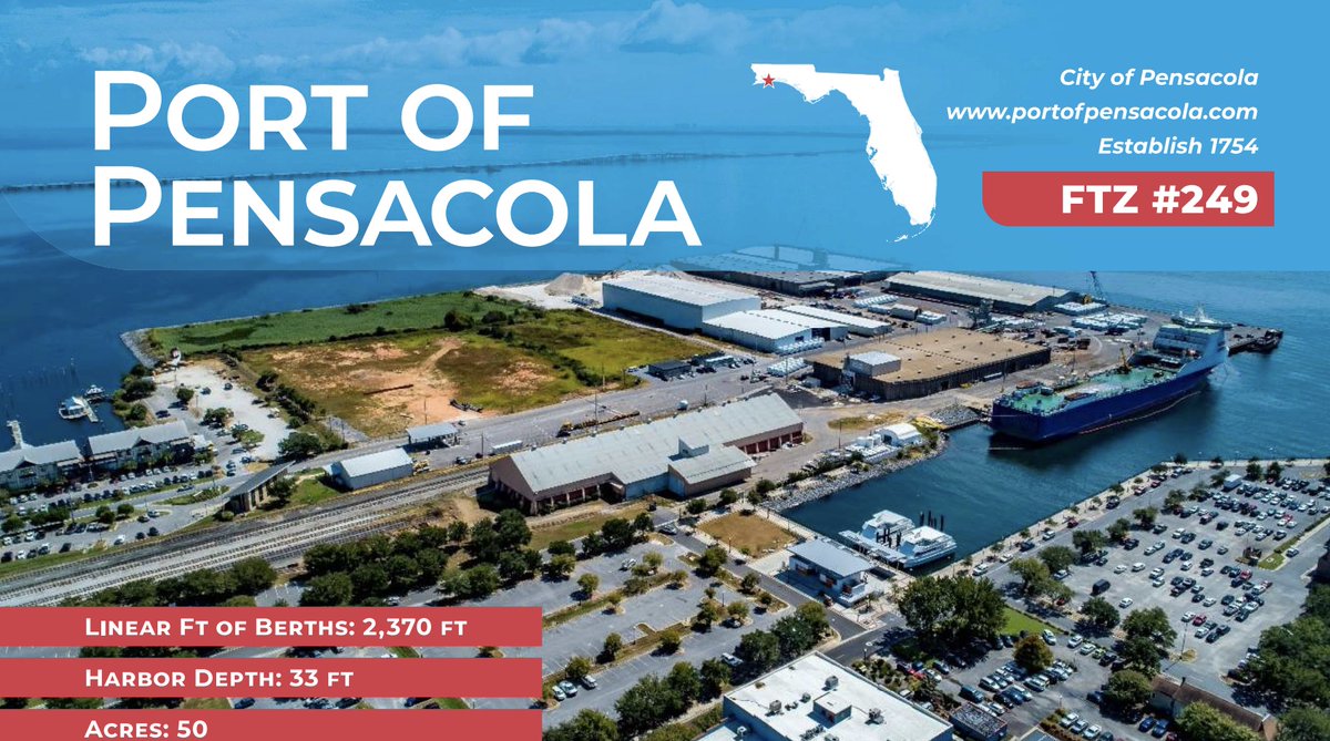 DYK: The @portofpensacola is a top exporter of @GeneralElectric Wind Energy Components, and bulk cement/aggregate. Its top export trading partners are #Brazil #Mexico and the #Bahamas. Plus, @AmerMagicTeam just inked a deal to build its headquarters at the Port.
