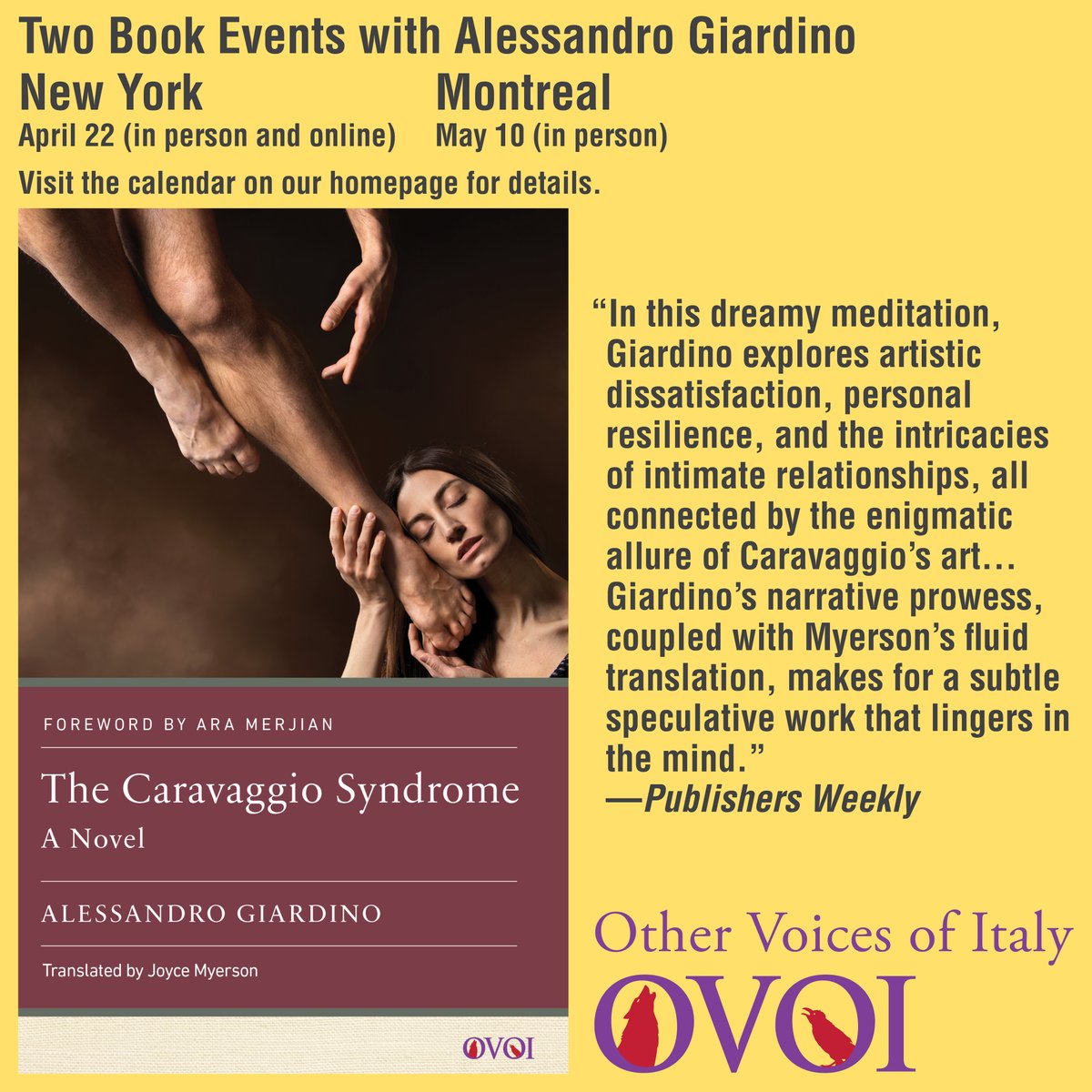 Two events with Alessandro Giardino, author of 'The Caravaggio Syndrome: A Novel' in New York and Montreal. Visit the calendar on our website homepage for more details. rutgersuniversitypress.org/the-caravaggio… #ItalianLiterature