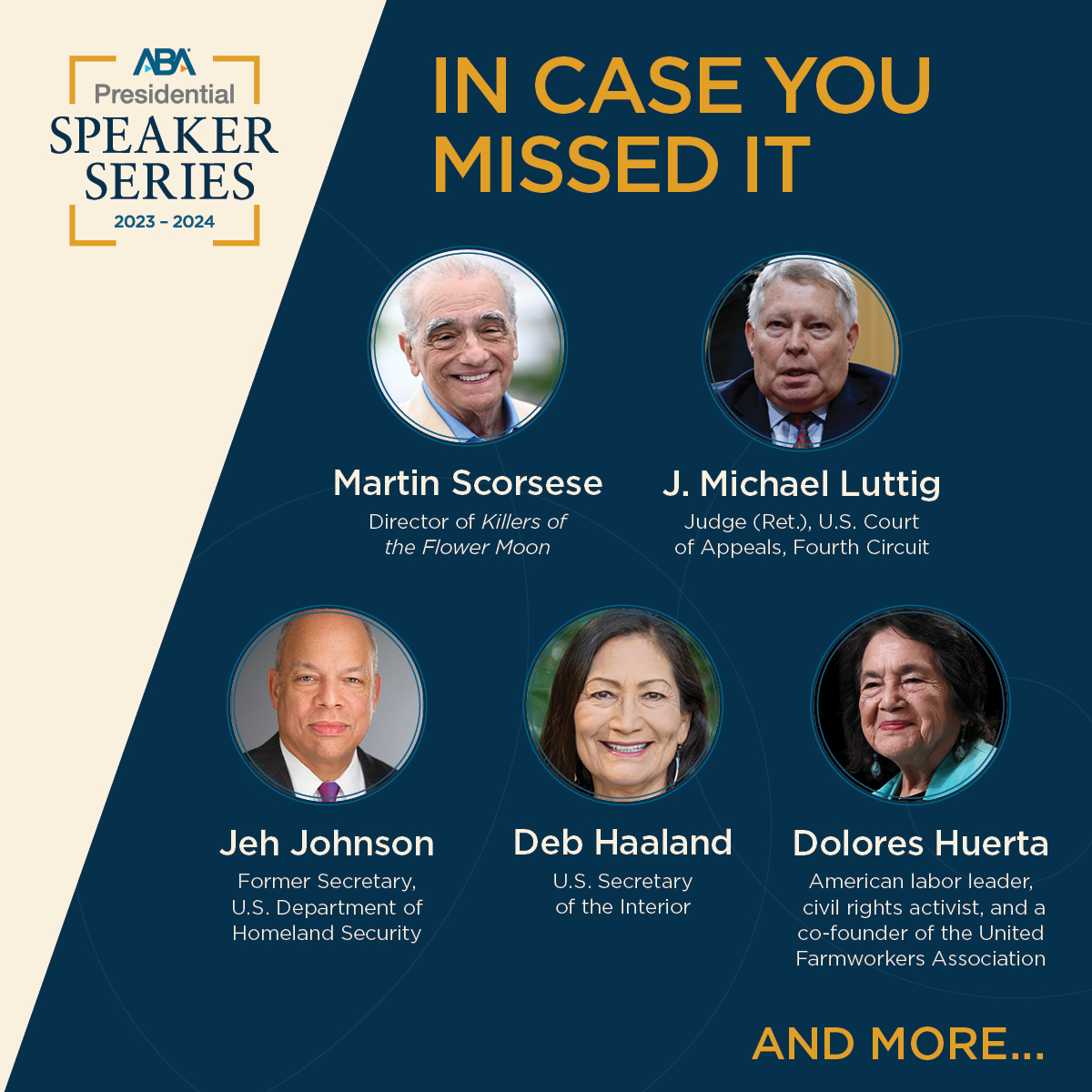 From civil rights heroes to cabinet secretaries to award-winning directors, the ABA Presidential Speaker series has it all. Catch some of the amazing programs that have already run, and see what's coming up next: ambar.org/d1sg4miq