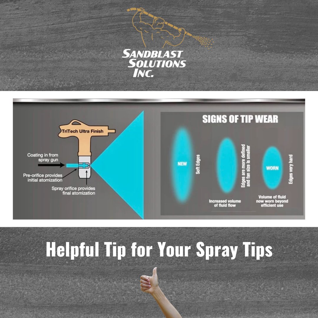👀💡 Keep an eye out for these signs of spray tip wear on your airless spray gun! 
📞 OR 💬 609-301-7599 to order new airless spray guns, tips, tip guards, and accessories! 👍🏼

#SandblastSolutions #TWWD #SprayTipMaintenance #PaintingTips #AirlessSprayGuns #TriTech #WIWA