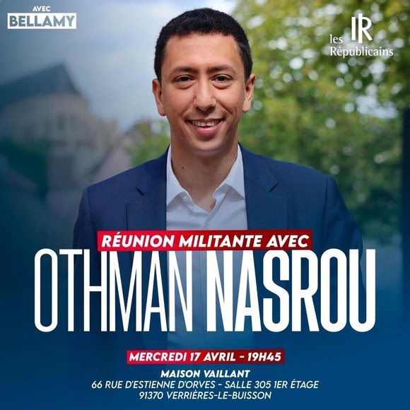 Nous avons le plaisir d’accueillir <a href="/othmannasrou/">Othman Nasrou</a> en Essonne le 17 avril prochain ! 🇫🇷

Nous comptons sur votre présence en nombre pour recevoir le directeur de campagne de <a href="/fxbellamy/">Fx Bellamy</a> et échanger sur les sujets d’actualités ⬇️
