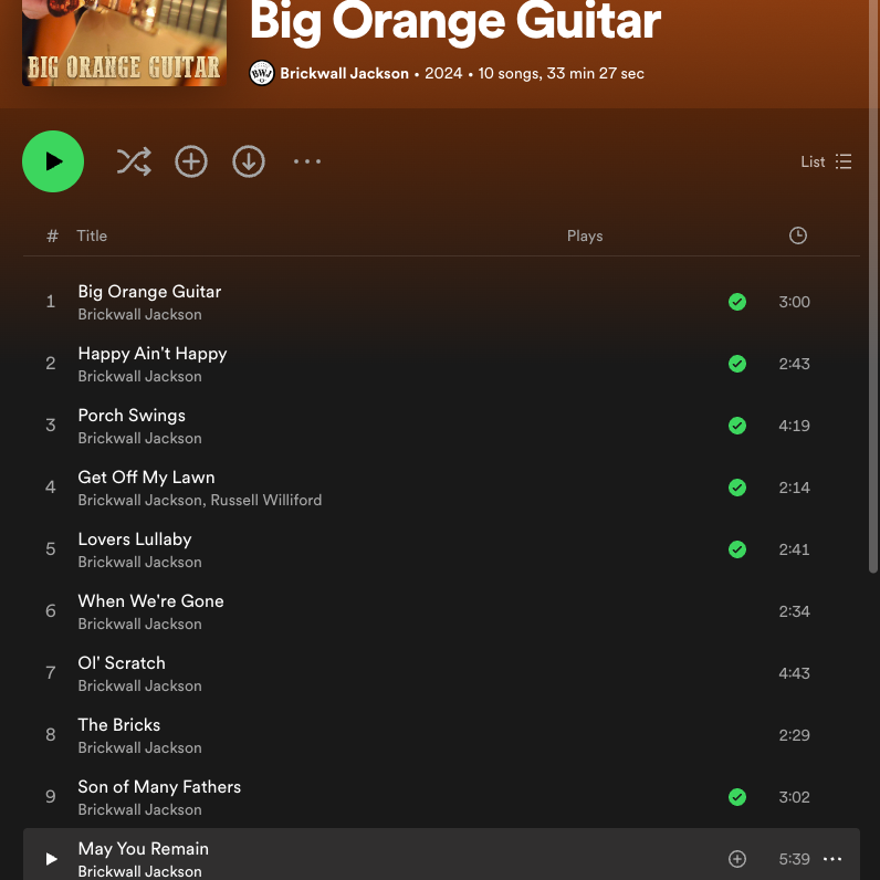 Big Orange Guitar day by day, song by song. Day 10 featured song: May You Remain
Spotify: ow.ly/PkHV50R5mmq
Apple Music: ow.ly/UZtk50R5mmm
Amazon Music: ow.ly/n7fE50R5mml
#AmericanaMusic #AlbumRelease