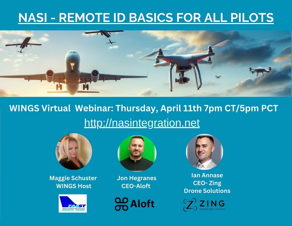 Join today’s WINGS Virtual Webinar featuring our very own Maggie Schuster @redheadedstar along with Jon Hegranes @aloftai & Ian Annase, CEO of @Zing_Drones. Don’t miss this insightful discussion on advancing drone technology and operations. Register at: faasafety.gov/SPANS/event_de…