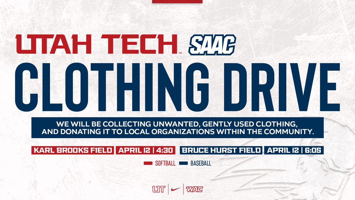 🚨Tomorrow🚨 Our Student Athlete Advisor Committee (SAAC), will be participating in the @wacsports clothing drive initiative. Bins will be located outside the baseball and softball fields for tomorrow’s games. All clothes will be donated locally. Come support our community and…