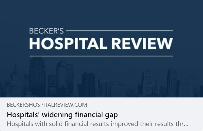 Hospital finances are experiencing a “dual reality” according to Kaufman Hall’s latest “National Hospital Flash Report,” and reported by 
@BeckersHR. Read more: bit.ly/3PPvTLl

#healthcareinnovation #healthsystems