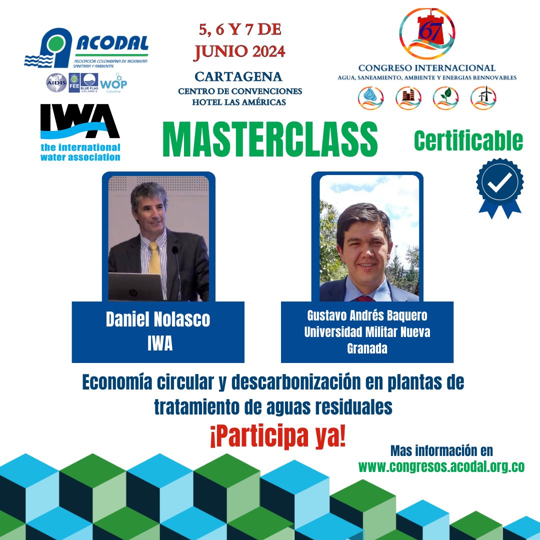 🎓🌟 No te pierdas nuestro exclusivo Master Class certificable sobre 'Economía circular y descarbonización en plantas de tratamiento de aguas residuales' 🌟🎓  ¡Inscríbete ahora y asegura tu lugar! 🚀📚  👉 Más información en: i.mtr.cool/nrazkhtjgg @IWAHQ  #67CongresoACODAL