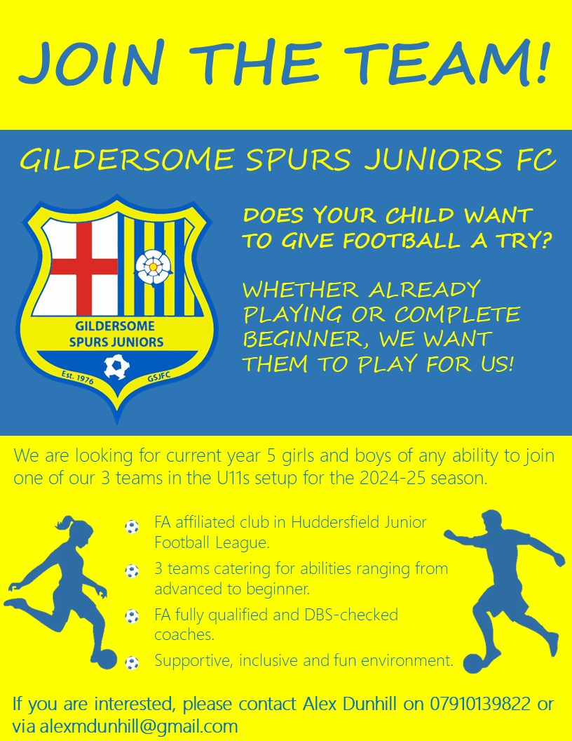 Got a Year 5 child who wants to play football in the Leeds area? Gildersome Spurs Juniors FC are now recruiting girls and boys of all abilities. Please RT. @SouthLeedsSSP @SLeedsMumbler @WestRidingFA @Teamgrassroots_ @lya_south @Child_Leeds