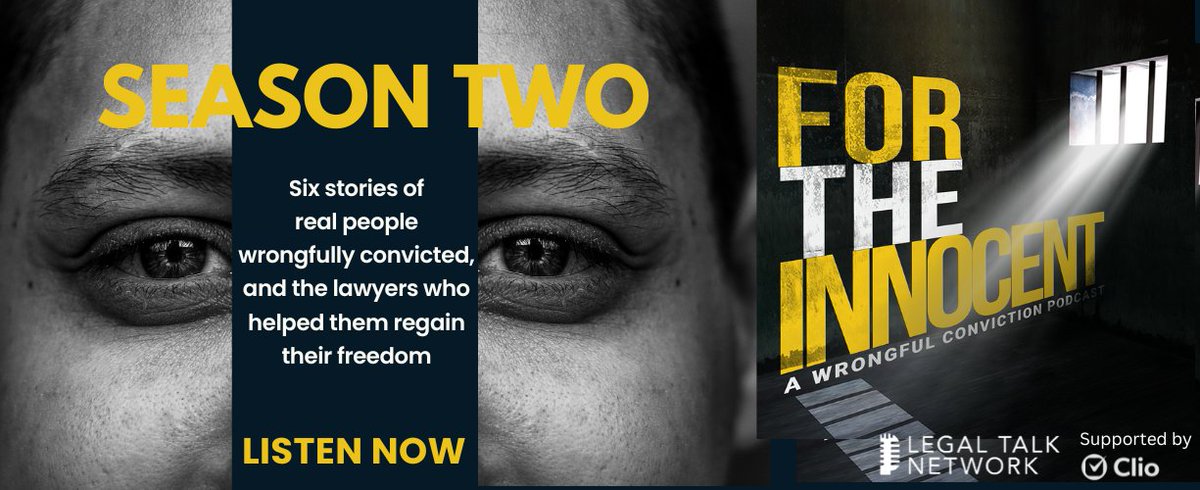 Congrats @MSemanchik for hosting Season 2 of For the Innocent Podcast, launching today. @TheInnCenter hosts their Gala tonight. Join us and support their important work exonerating the wrongfully convicted. Thank you @goclio for your support. Listen Now: listen.legaltalknetwork.com/eMn3uR7O