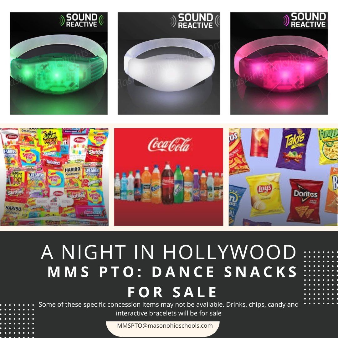 Tickets are on sale now!! Tickets for A NIGHT IN HOLLYWOOD will be sold during middle school lunch times! Below are some of the items that will be available for purchase at the dance!💚💚💚