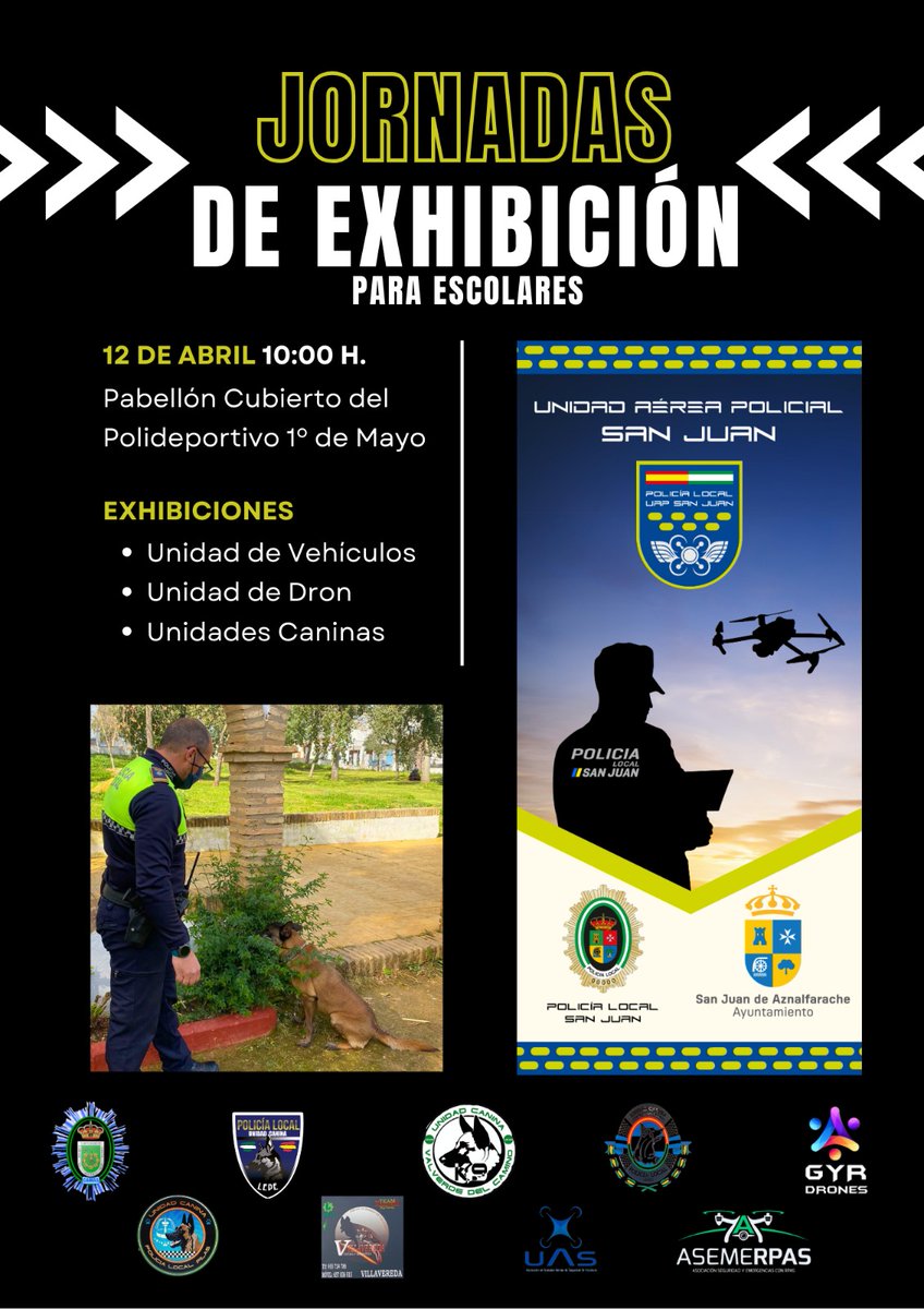 🎒Escolares de San Juan disfrutarán mañana de una exhibición de drones, vehículos y canes. Es una actividad incluida en el programa de actos conmemorativos por el Día del patrón de la @plsanjuanazche , San Hermenegildo.