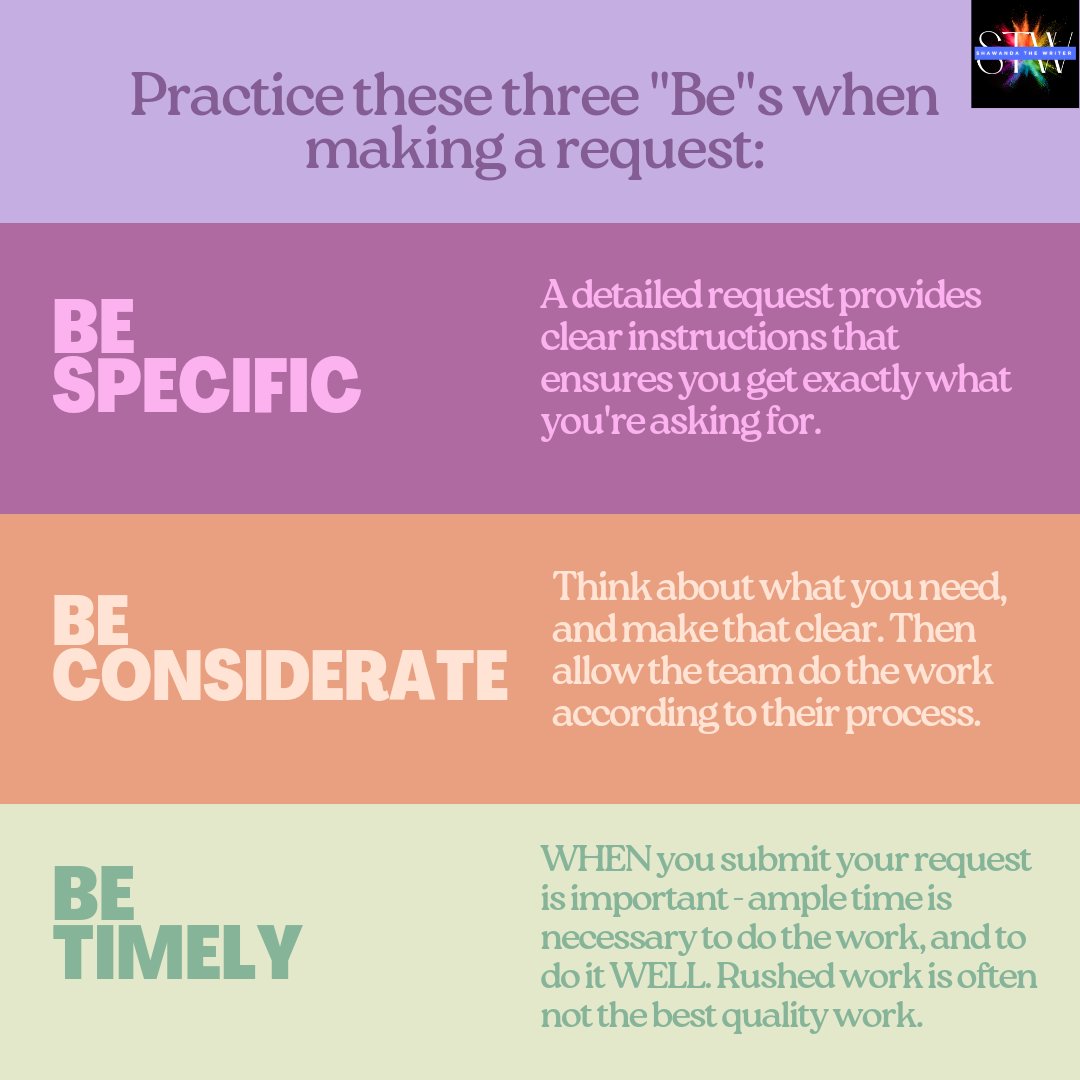 shawandaj78's tweet image. Making a request is more than just &quot;asking for something&quot;. It&apos;s creates a line of communication &amp;amp; an opportunity for engagement. It&apos;s important to use the right method.

#shawandathewriter #prowritertips #thewritemethod #makearequest  #bestpractices #therightmethod