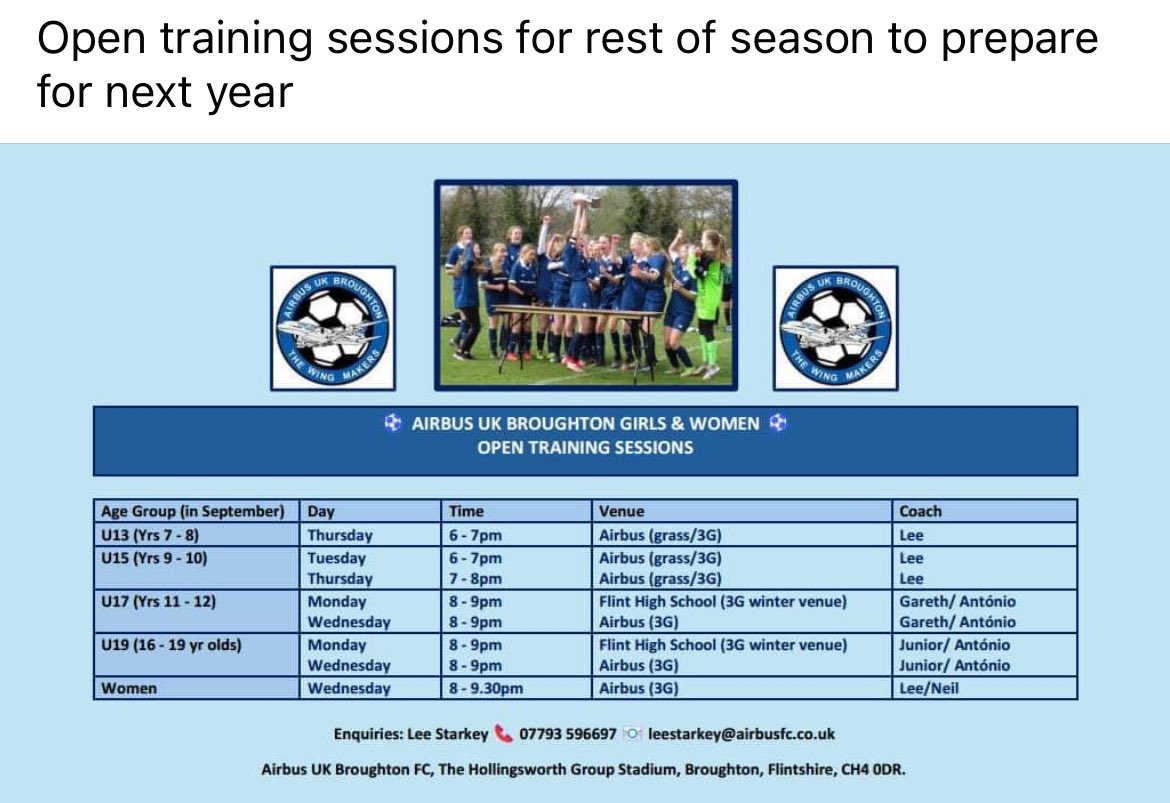 Year 7/8,want a new challenge next season at a club with excellent facilities and UEFA A licence coaching open training sessions every Thursday 6-7 pm @WirralSchoolsFA @CheshireLive @CheshireFutsal @WrexhamGirlsFA @wrexham @WXMFutsal @FlintshireChron @FlintshireChron @MoldAlun