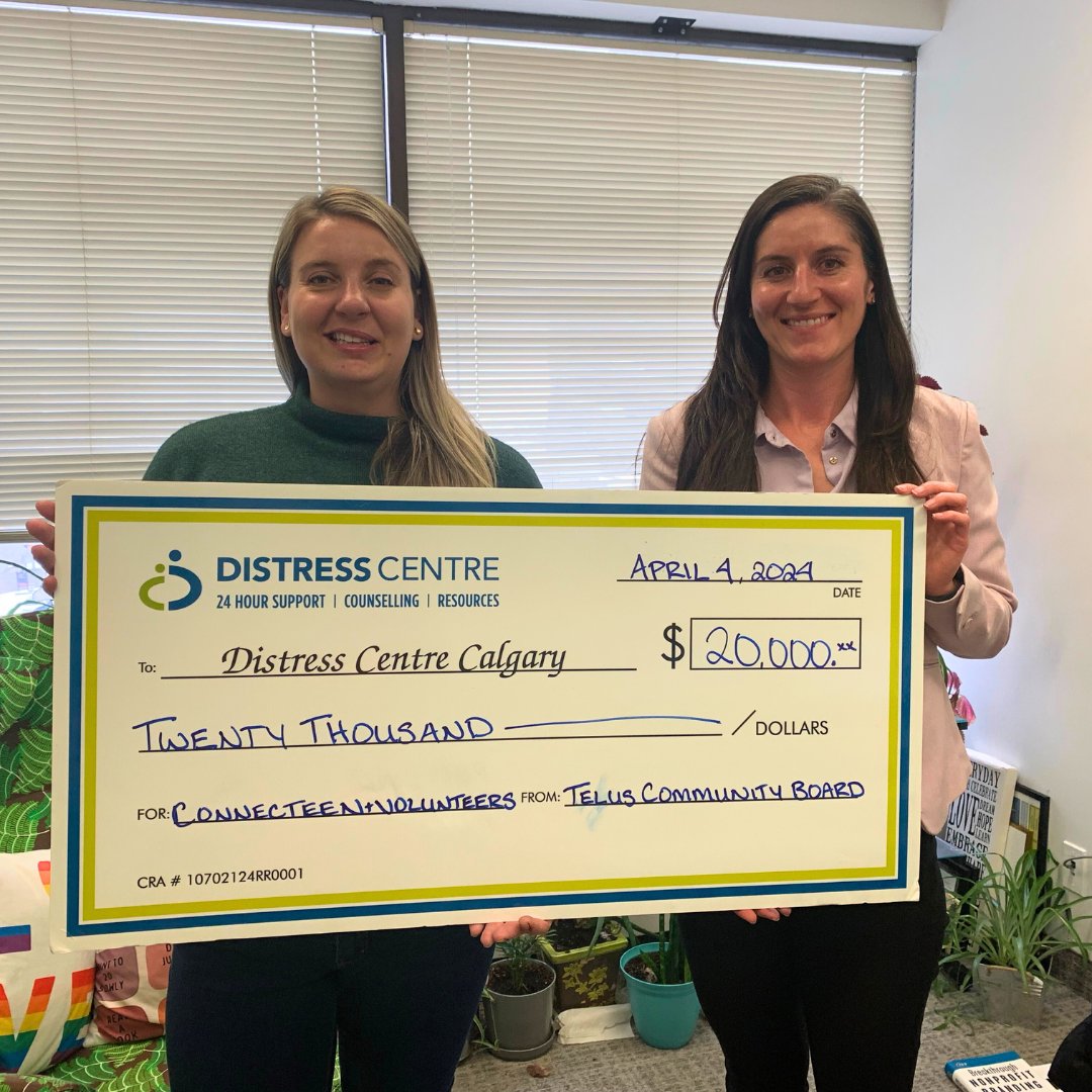 Thank you TELUS Calgary & Southern Alberta Community (@FriendlyFuture) for your generous support to our youth volunteers & ConnecTeen program.   Their investment directly supports youth reaching out for support with concerns like suicidal ideation & parent/child relationships.