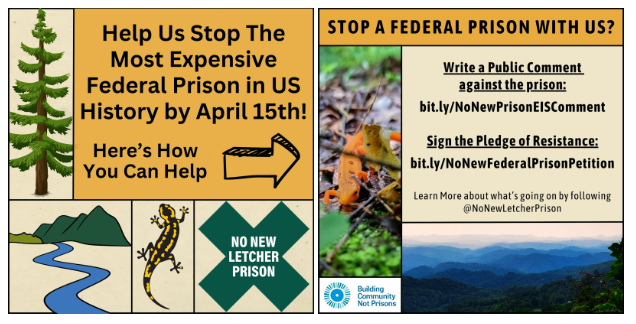 TAKE ACTION: Tell @BureauOfPrisons to stop pushing plans for a new federal prison that will further the disaster of mass incarceration, threaten the health of prisoners, and harm the unique biodiversity of Central Appalachia. Send a comment in today ⬇ bit.ly/NoNewPrisonEIS…