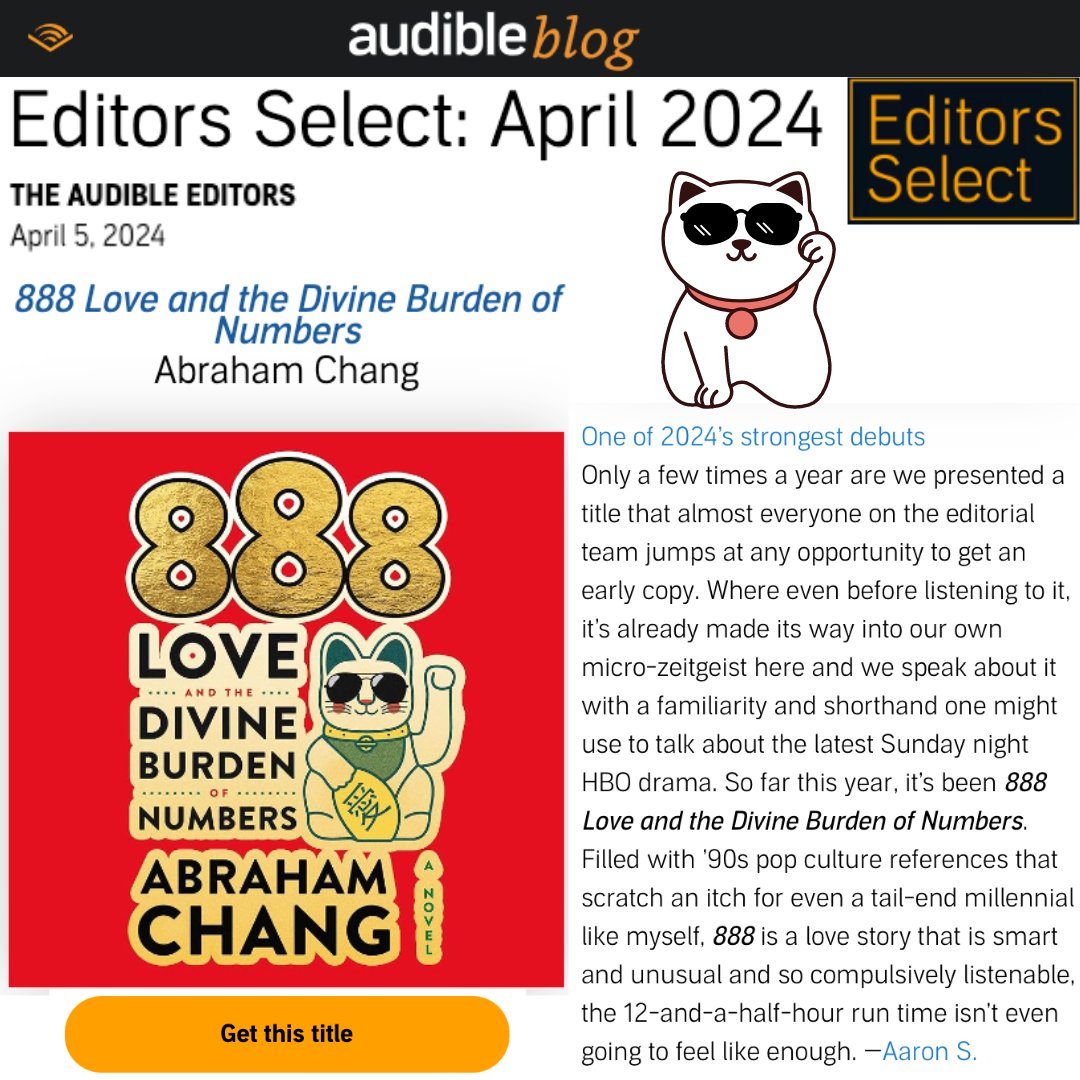 Whoa whoa whoa. @GeekOmnivore 's 888 Love is an @audible_com Editors Selection for April. Get ready...