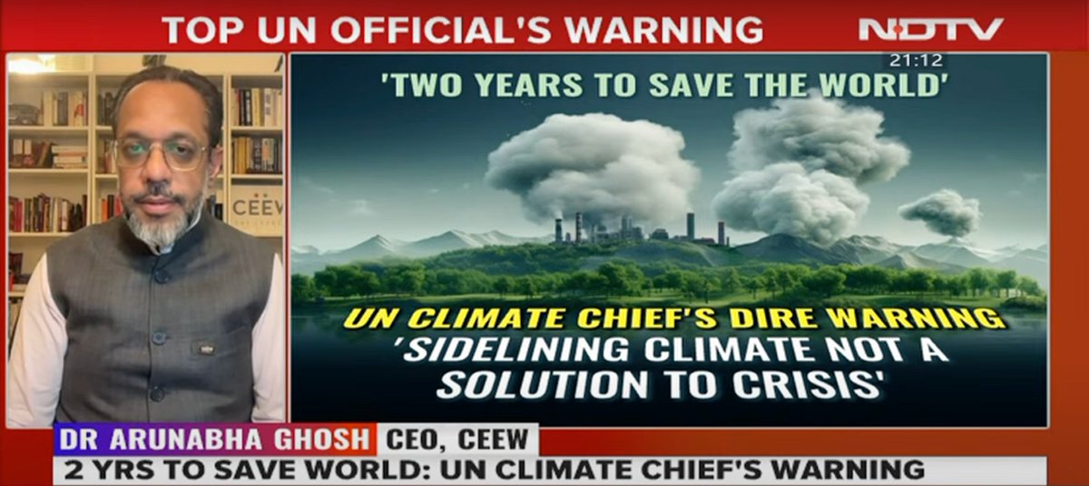 'We've got to peak the emissions and start bending the curve down. The acuteness of the crisis is coming up against the chronic nature of the climate challenge that we all face.' Our CEO, @GhoshArunabha, discussed UN Climate Chief @simonstiell's warning that we have '2 years to