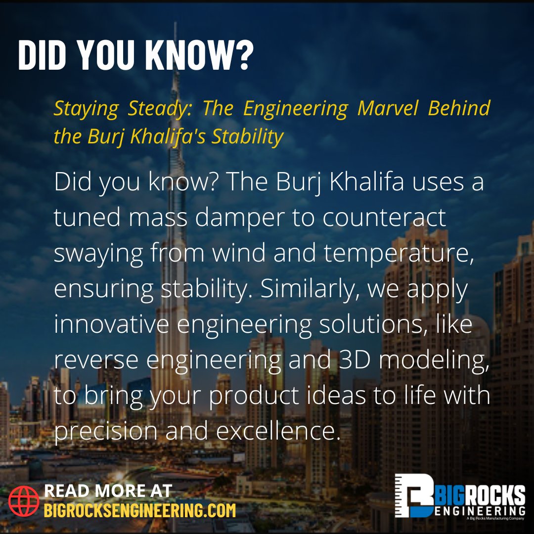 📐 From the Burj Khalifa's stability techniques to our innovative engineering solutions in reverse engineering and 3D modeling, we transform ideas into reality. #EngineeringExcellence #Innovation #ProductDevelopment #OEM #StartupLife