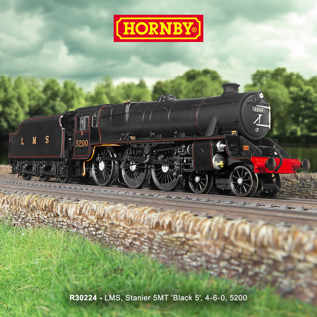 💥The impressive LMS Stanier 5MT 'Black 5' has arrived! With enhanced realism, this newly tooled model comes complete with a flickering firebox and lit headcode lamps. Additional lamps are also supplied in the accessory bag. Available here👉bit.ly/4ax1vhe #Hornby