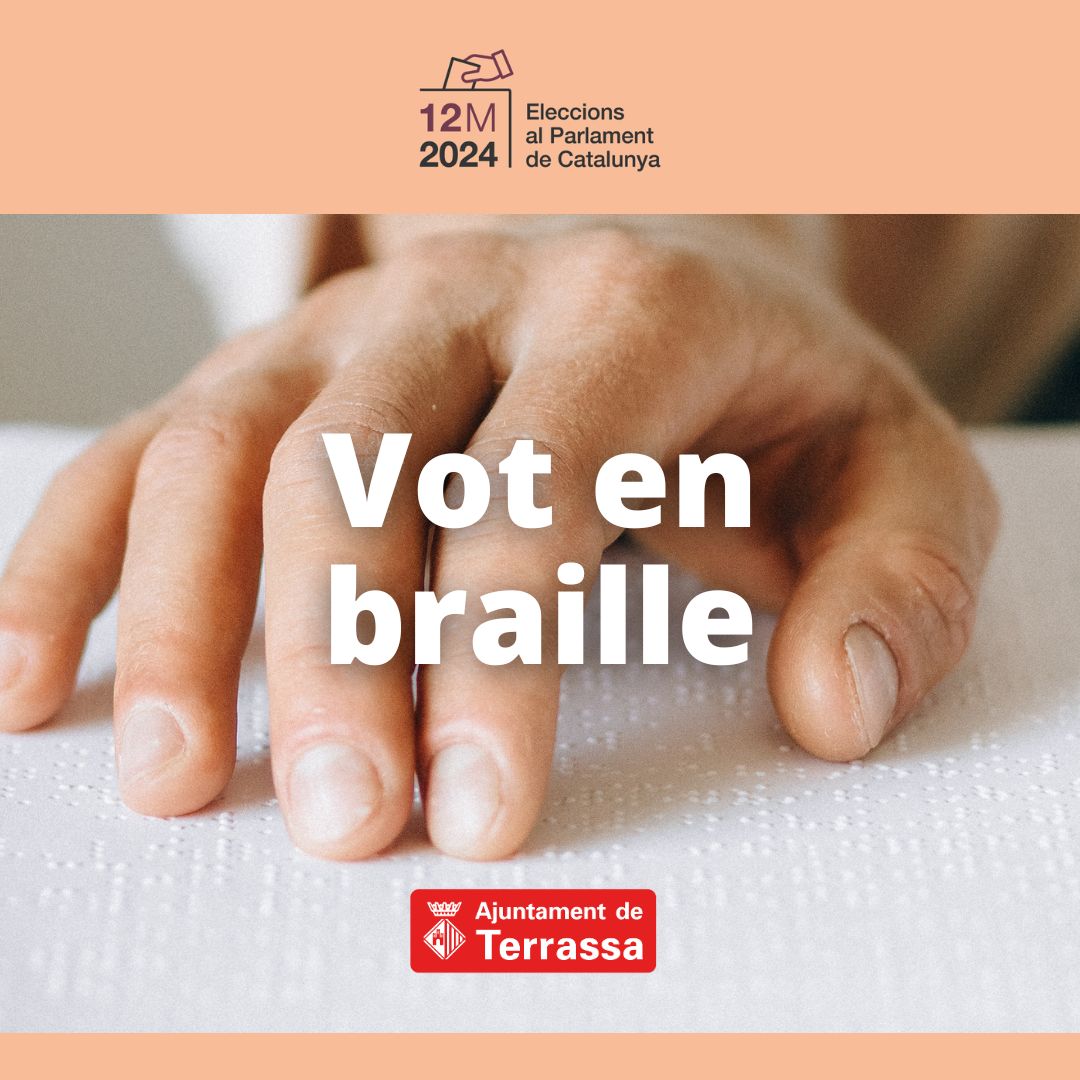 🗳️Eleccions #12M👏Fins el dilluns 15 d’abril pots sol·licitar el vot en braille. ➡️Sol·licita la documentació 📞 gratuït 900 500 912 ℹ️ Més informació terrassa.cat/vot-en-braille