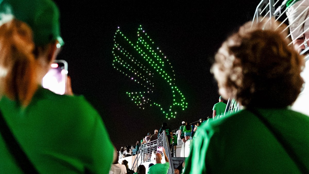 The drones are coming. Join us after the @MeanGreenSB game on tomorrow for a FREE postgame drone show! 🎟️ Get your tickets now at northtex.as/UNTvFAU #GMG🟢🦅