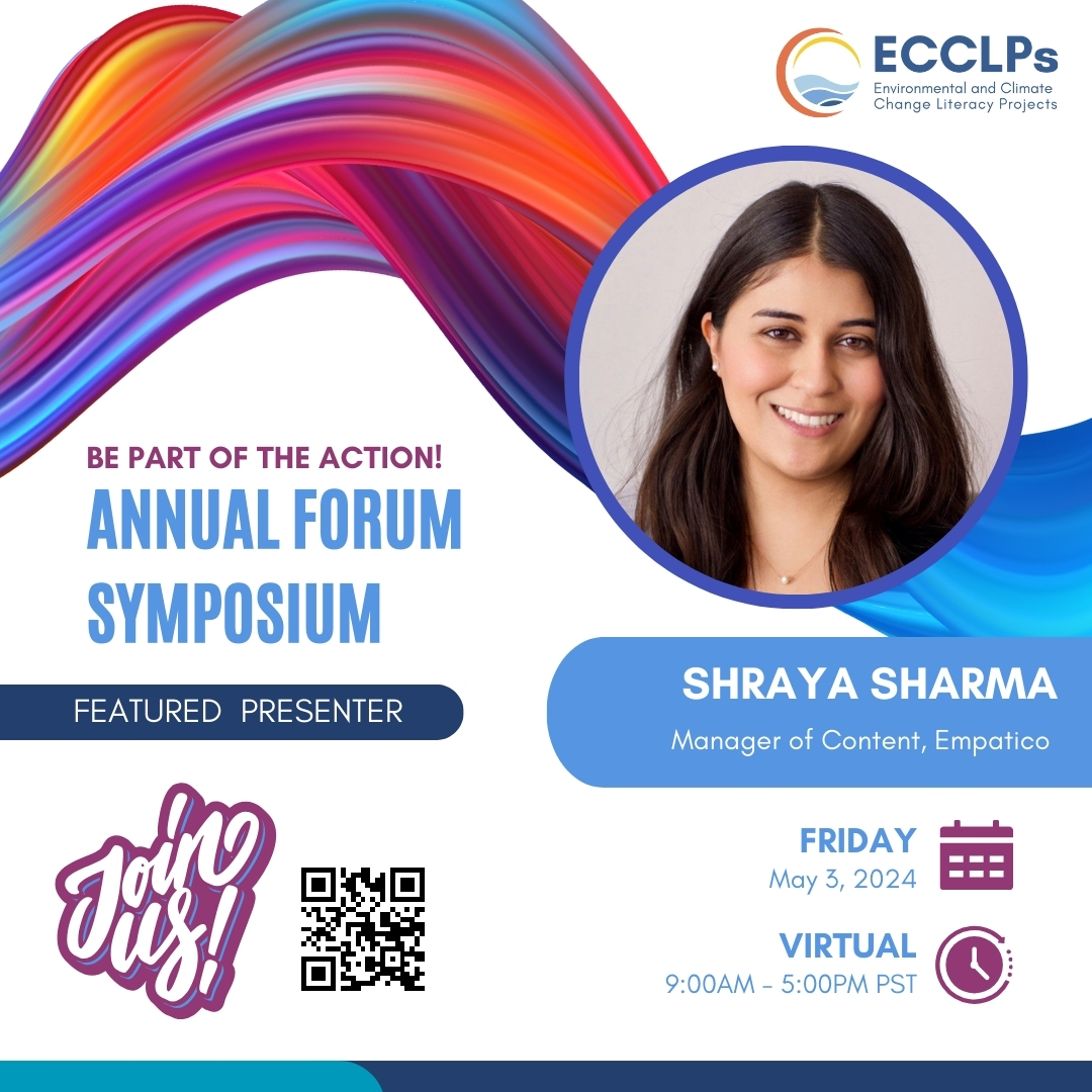🌟 We're thrilled to announce Shraya Sharma, Manager of Content at Empatico, as a presenter for the ECCLPS Annual Forum Symposium! Tune in to learn further about how she leverages her role to further the fight for climate justice!