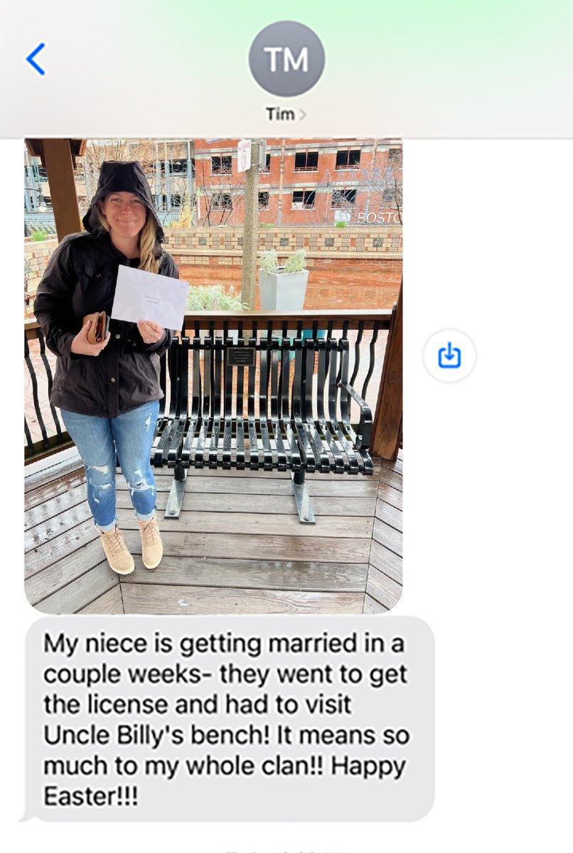 In 2011, we donated a bench to Cancer Garden of Hope Boston in memory of Billy, a firefighter and cancer fighter. Tim McCarthy's niece visited Uncle Billy's bench. It's moments like these that remind us of the enduring impact of our benches in communities.