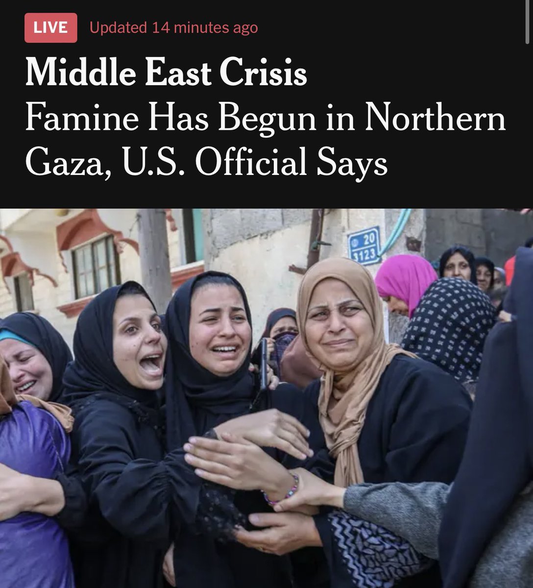 “Famine has begun,” as if hunger has descended from the sky, like a natural disaster making landfall. Who created the famine? Who is massacring Palestinians at aid distribution sites? Who is starving Gaza? You won’t find many answers in the pages of the @nytimes.