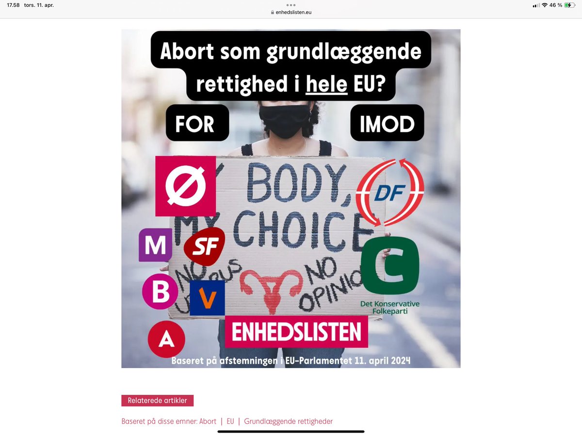 Flot arbejde at få dette forslag fremsat og vedtaget i EU-parlamentet. De fleste danske EU-parlamentarikere stemte da også for, men De Konservative og DF mener åbenbart ikke, at abort skal være en rettighed i EU.