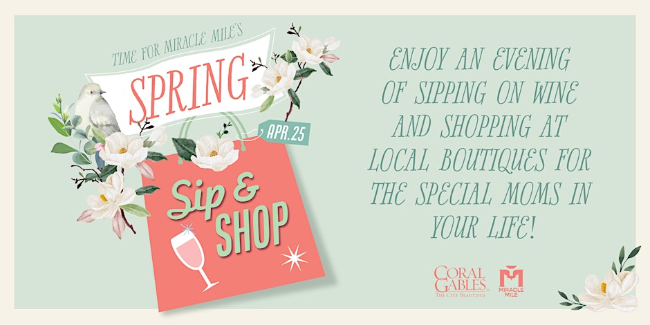 Just 2 weeks until Spring Sip & Shop! Enjoy wine and shopping on Miracle Mile with special offers to help you find the perfect gift for mom. Tickets benefit @MiamiWaterkpr and @FriendsofGables, and include a wine tumbler and reusable tote. Book now! 👉 loom.ly/pSNzeCE