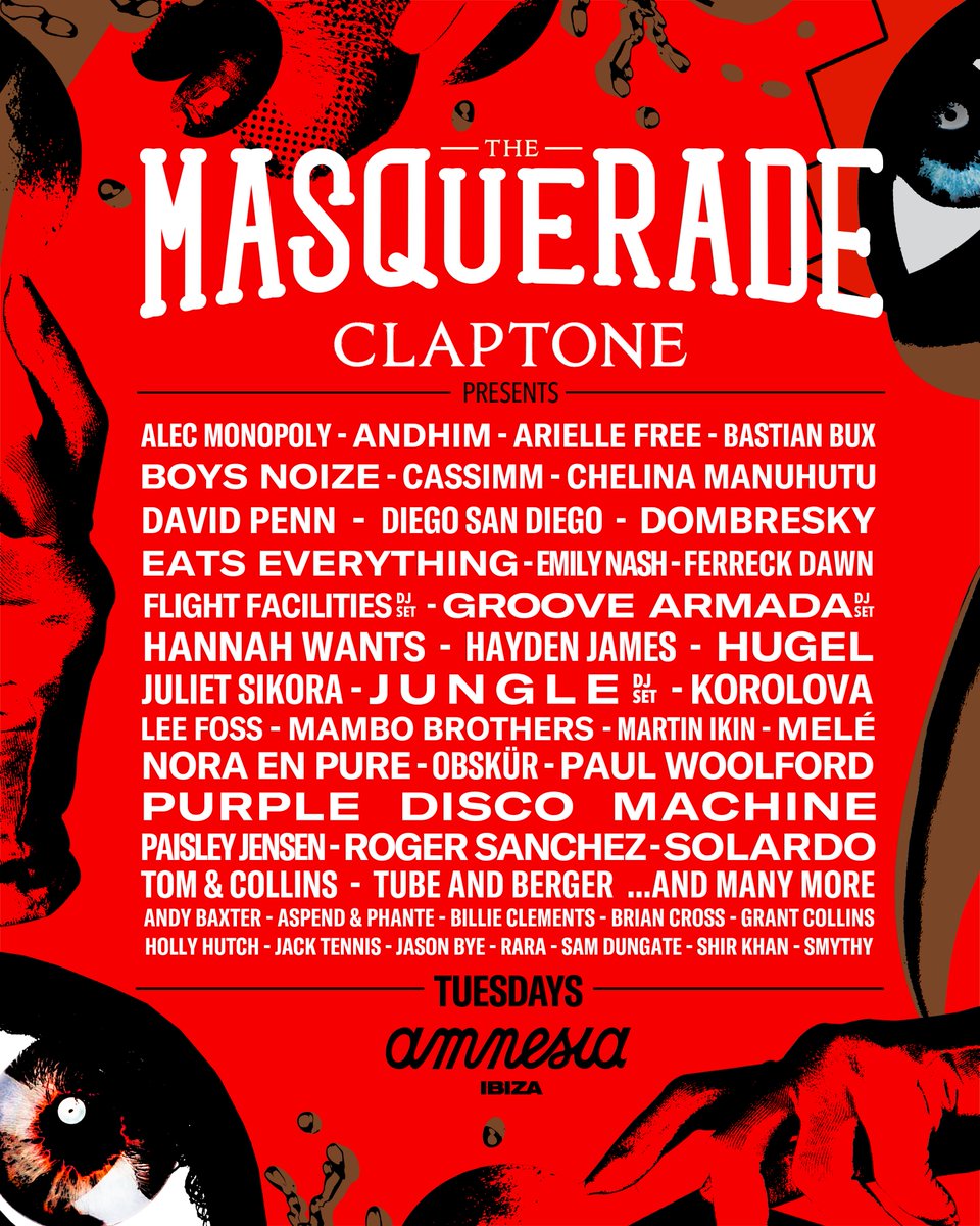 We are so excited to share the full lineup for The Masquerade by Claptone in Ibiza this summer with you swipe for all the info. Who's coming? 🎭