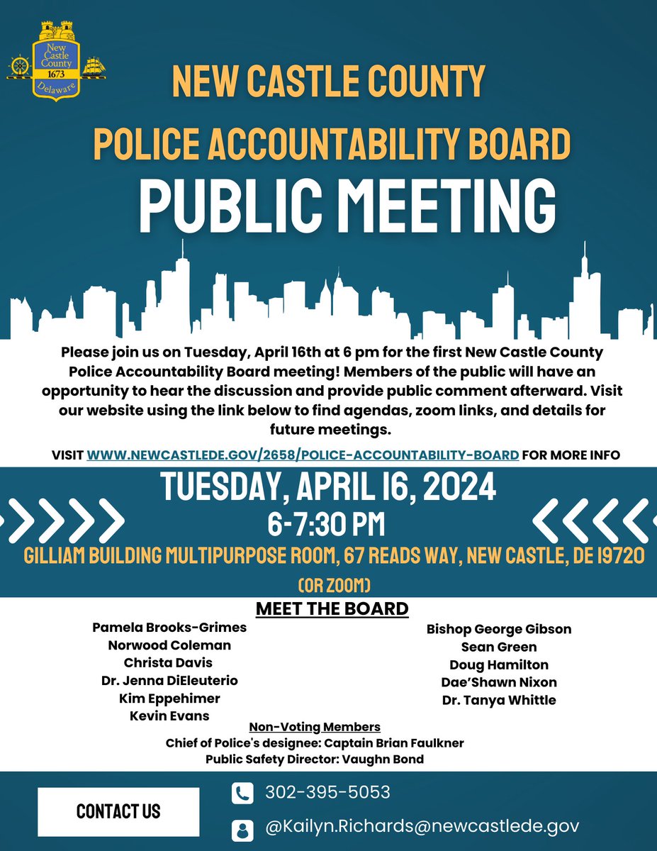 New Castle County hosts first Police Accountability Board on Tuesday, April 16.