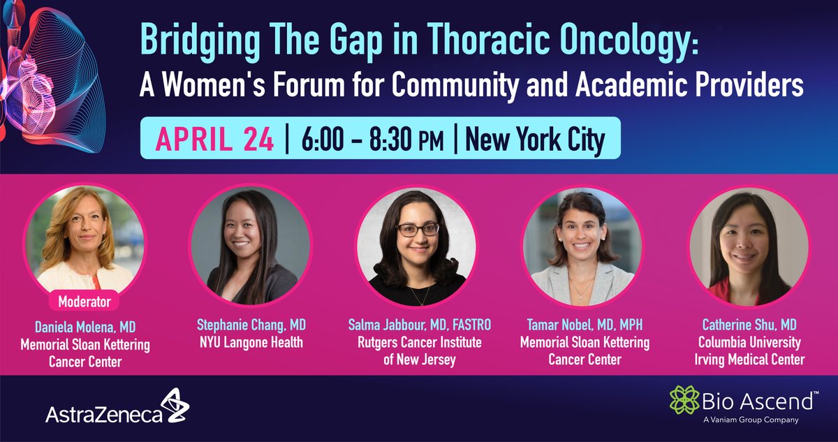 Join these experts in #ThoracicOncology for an engaging dinner program with discussions focused on clinical decision-making for lung cancer treatment, approaches to #Leadership for women in the field, and more. Click here to register: loom.ly/ApGd42s