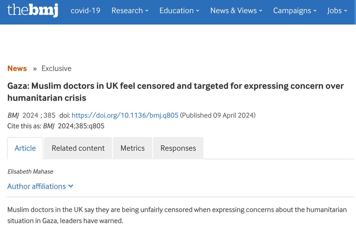 🚨 *BIMA Survey in BMJ* 🚨 The British Medical Journal (BMJ) has featured our membership survey results which show alarming *censorship* on speaking out against genocide, *disparate sanctions* & *abandonment* by medical institutions. 🔗 Read & share: bmj.com/content/385/bm…