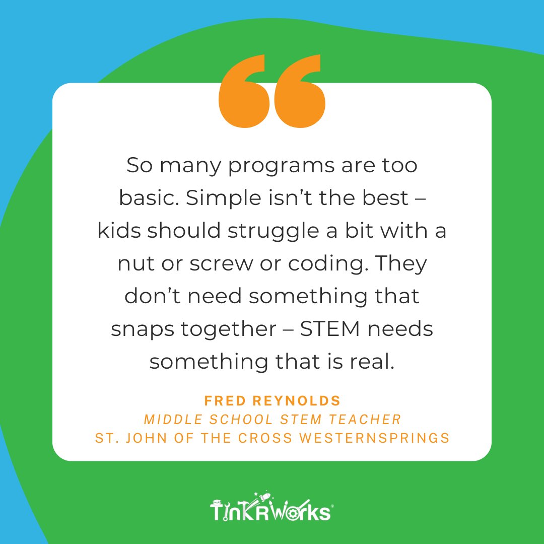 Productive struggle is a critical skill for future academic and career success. TinkRworks #STEAM projects are particularly suited to teach it. Learn about our turnkey K-8 program here: steam.tinkrworks.com/catalog

#MakerEd #STEM #STEMteacher #STEAMeducation #STEAMlearning #EdChat