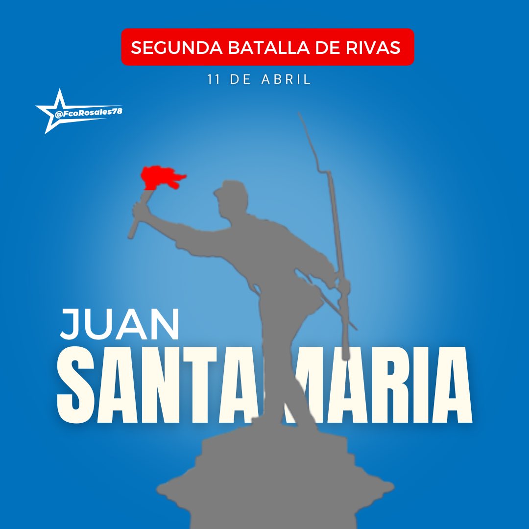 Un día como hoy, muere el soldado Juan Santamaría, cuando luchaba contra los filibusteros en la segunda Batalla de Rivas, durante la Guerra Nacional.

#4519LaPatriaLaRevolución 
@Atego16 @Joel190779 @Amanecerabz @Martha_Elena16 @MaryuriRG @collvermat @Nicaragua_Educ @CampitoLeon