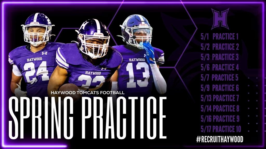 Spring practice is right around the corner and we definitely have some guys worth seeing. 25, 26, and 27 class! Recruit Haywood!!! We have kids playing all over the country and more coming! All practices will be 3:30-5:30 weather permitting!