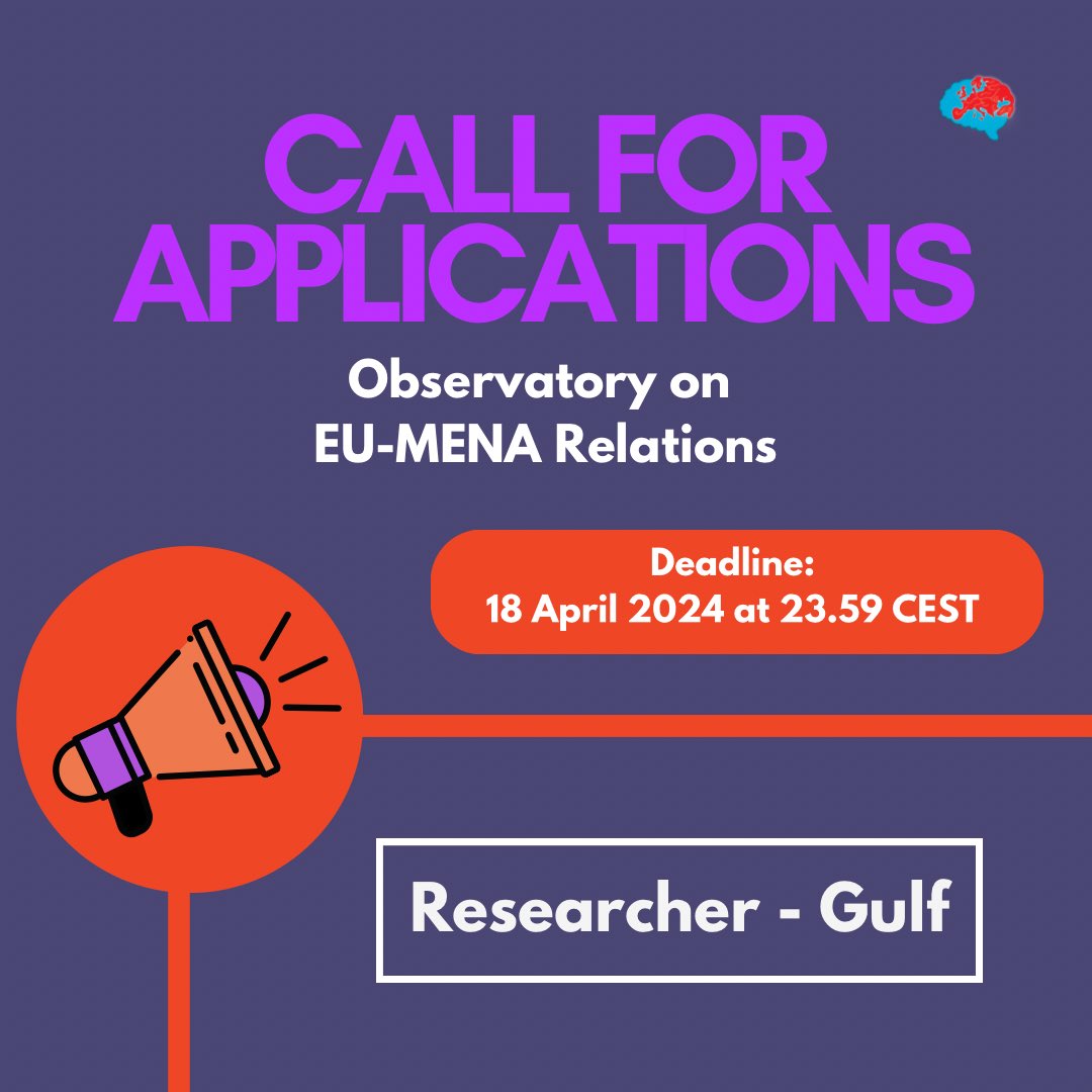📢ONLY 7 DAYS to apply for the Observatory European Union-Middle East and North Africa (EU-MENA) Relations!   💡Position: Researcher – Gulf ⏰Deadline: 18 April 2024 at 23.59 CEST   🔗More information here: esthinktank.com/observatory-on…