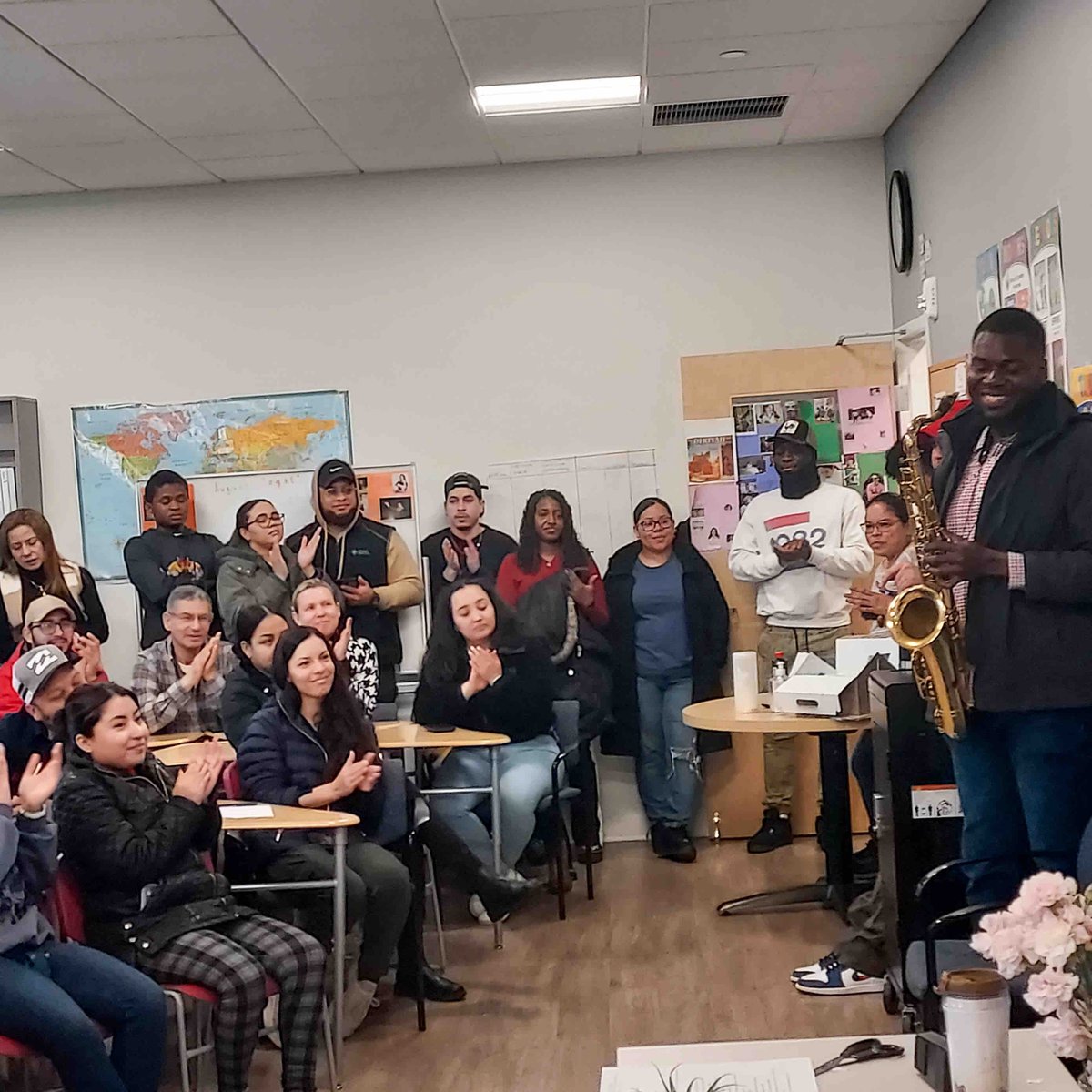 A fantastic saxophonist paid a visit to El Centro students, and they all had a great time singing along to folk tunes and various national anthems from their home countries. What a wonderful afternoon!

#CatholicCharities #Boston #Nonprofit #ESOL