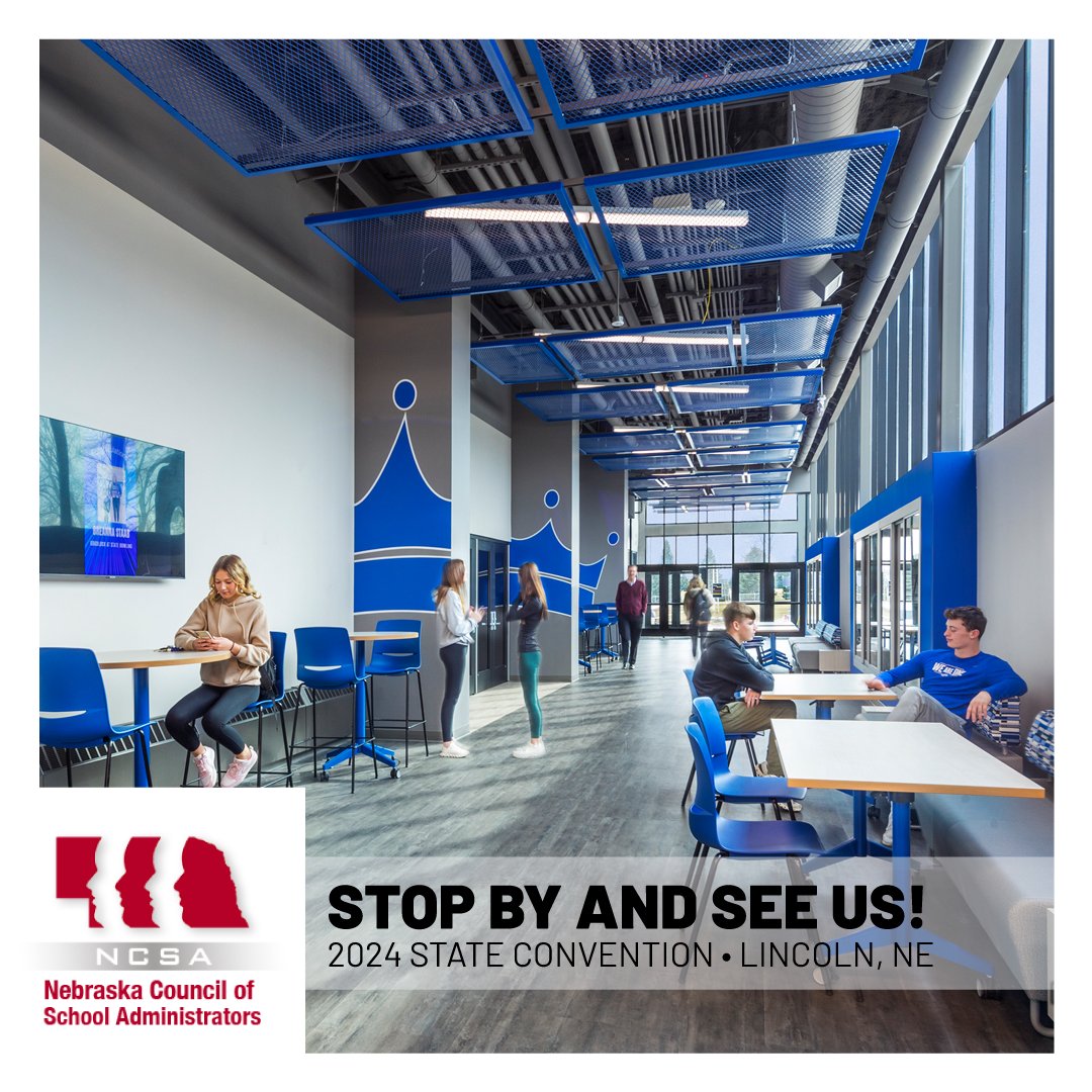 Join us at @NCSAToday 2024 State Convention! Visit our booth to explore ideas for K12 facilities in Nebraska. Let's create inspiring spaces for higher education! #NASBO2024 #EducationDesign #K12Design