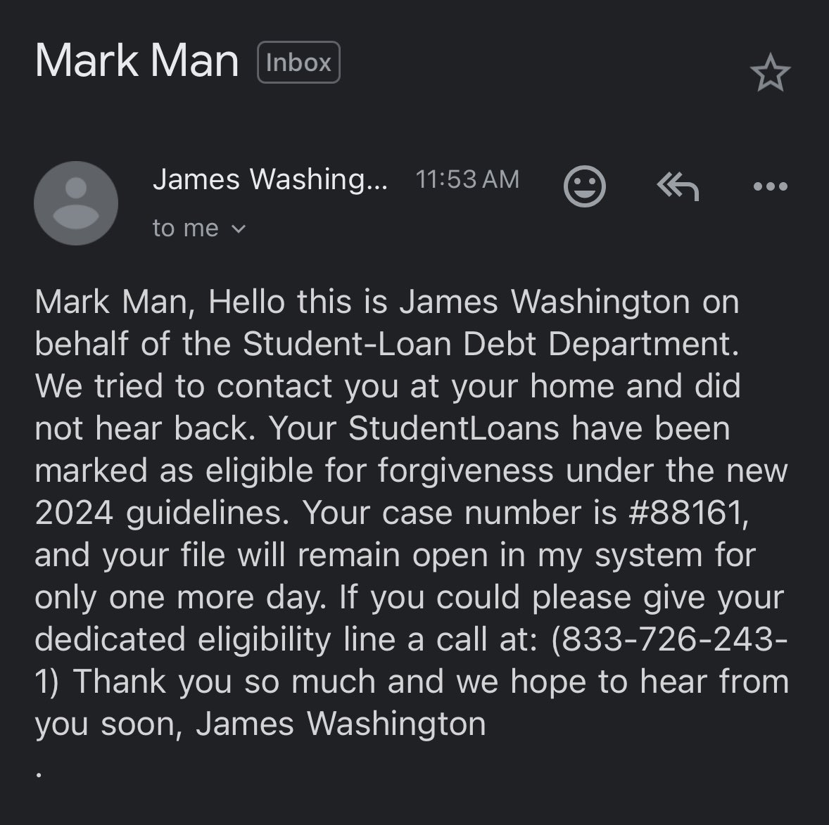What James doesn’t know is that my student loans were marked for forgiveness when Jesus Christ died on the cross for them thousands of years ago