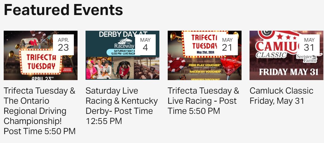 Some great 'featured events' coming up in the weeks ahead - visit theracewaywfd.com for all the latest info. #HarnessRacing #LndOnt